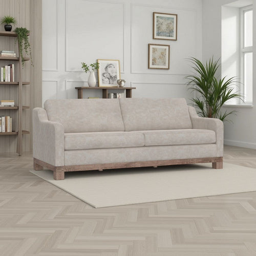 Sama 91" Sofa, 2 Accent Pillows, Solid Pine Wood, White by Casagear Home