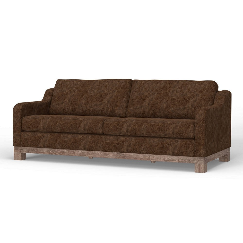 Sama 91’’ Sofa 2 Accent Pillows Solid Pine Wood Brown by Casagear Home