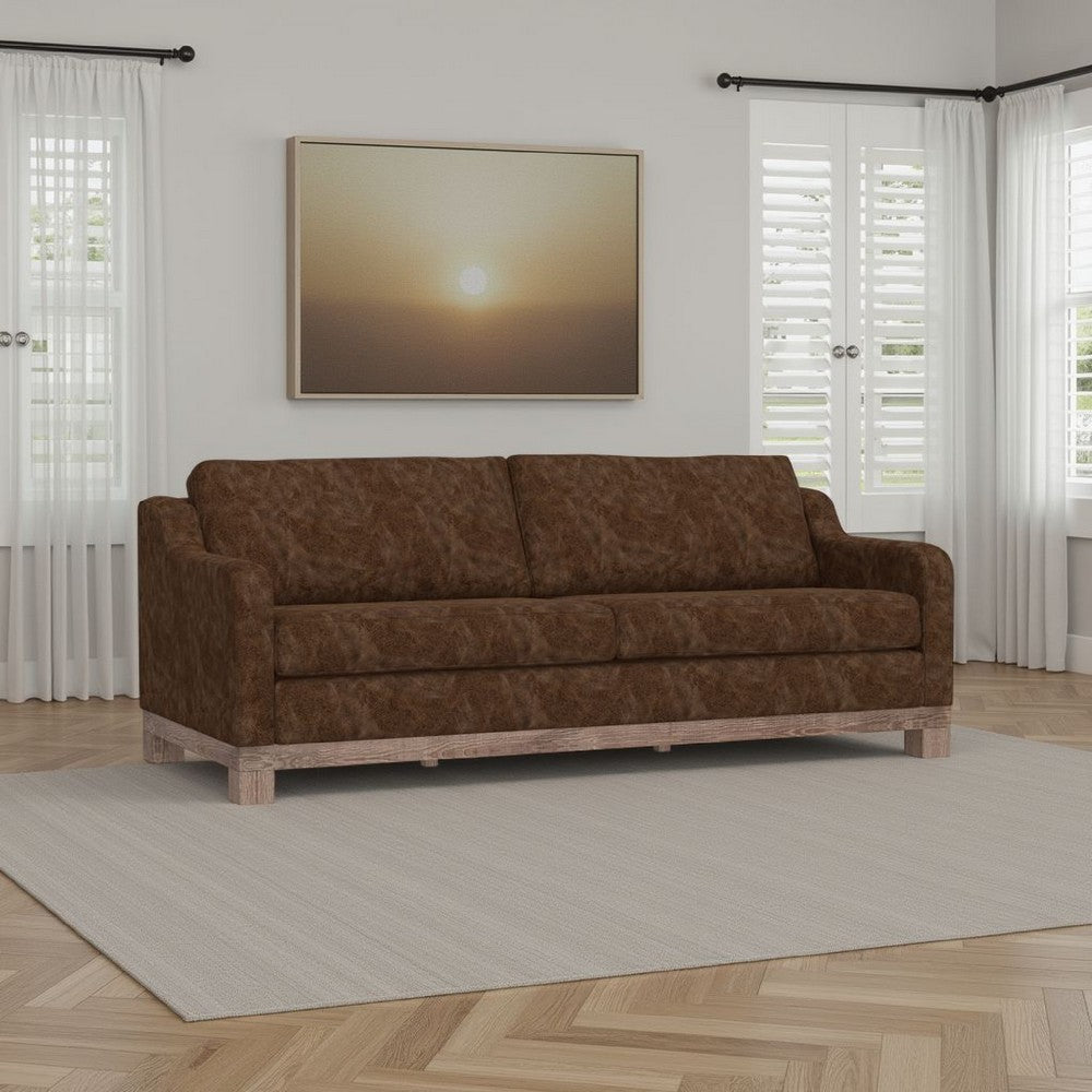 Sama 91" Sofa, 2 Accent Pillows, Solid Pine Wood, Brown by Casagear Home