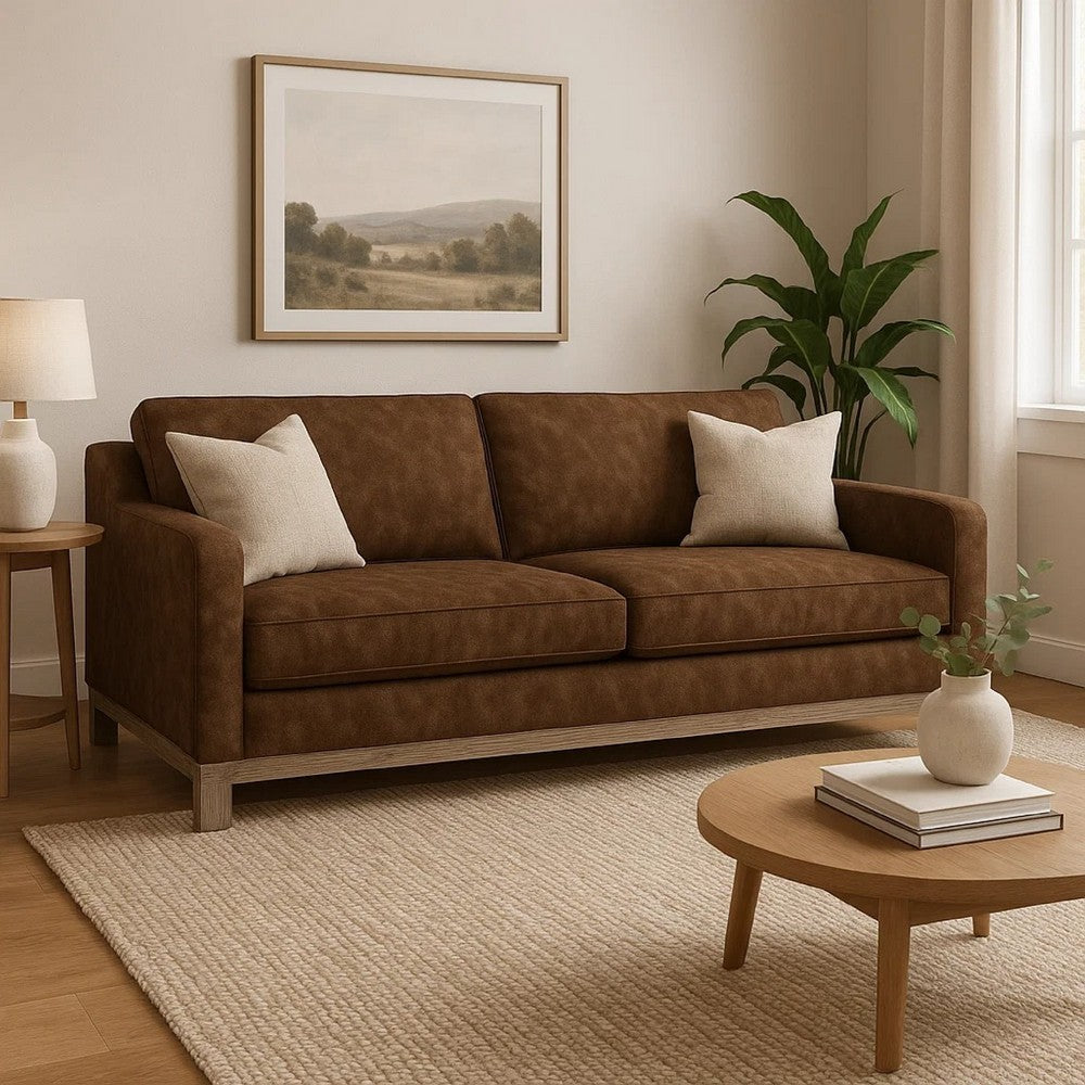 Sama 91" Sofa, 2 Accent Pillows, Solid Pine Wood, Brown by Casagear Home