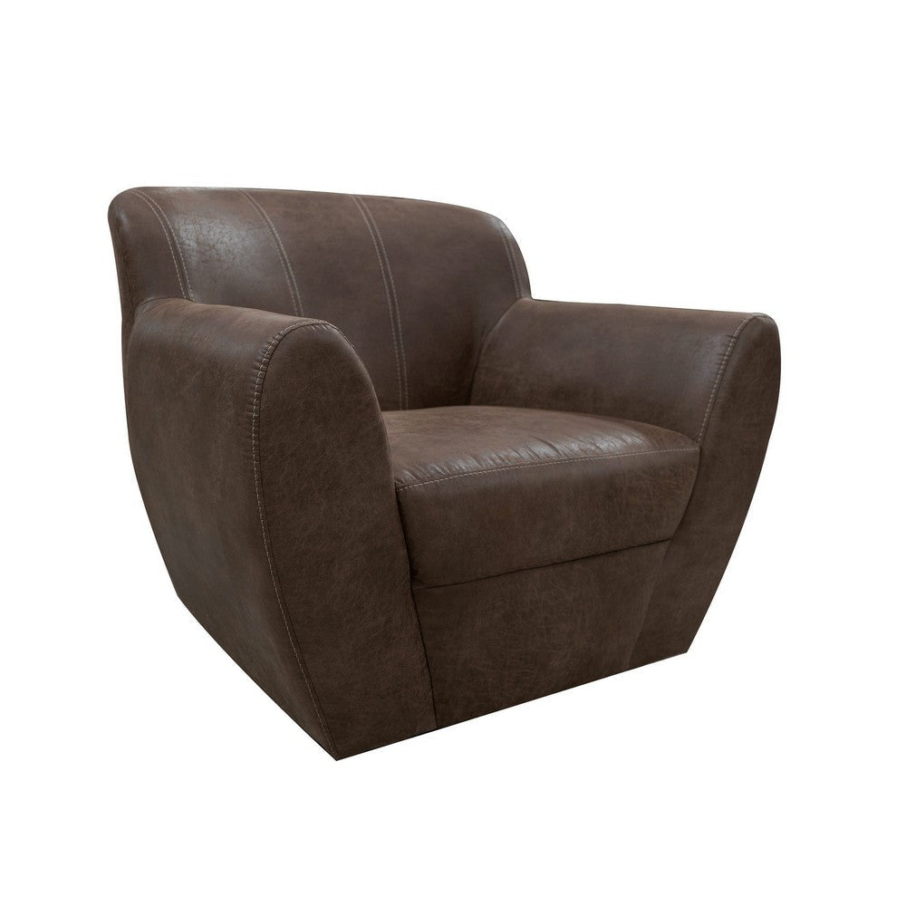 Esis Swivel Accent Armchair, Plush Dark Brown Faux Leather by Casagear Home