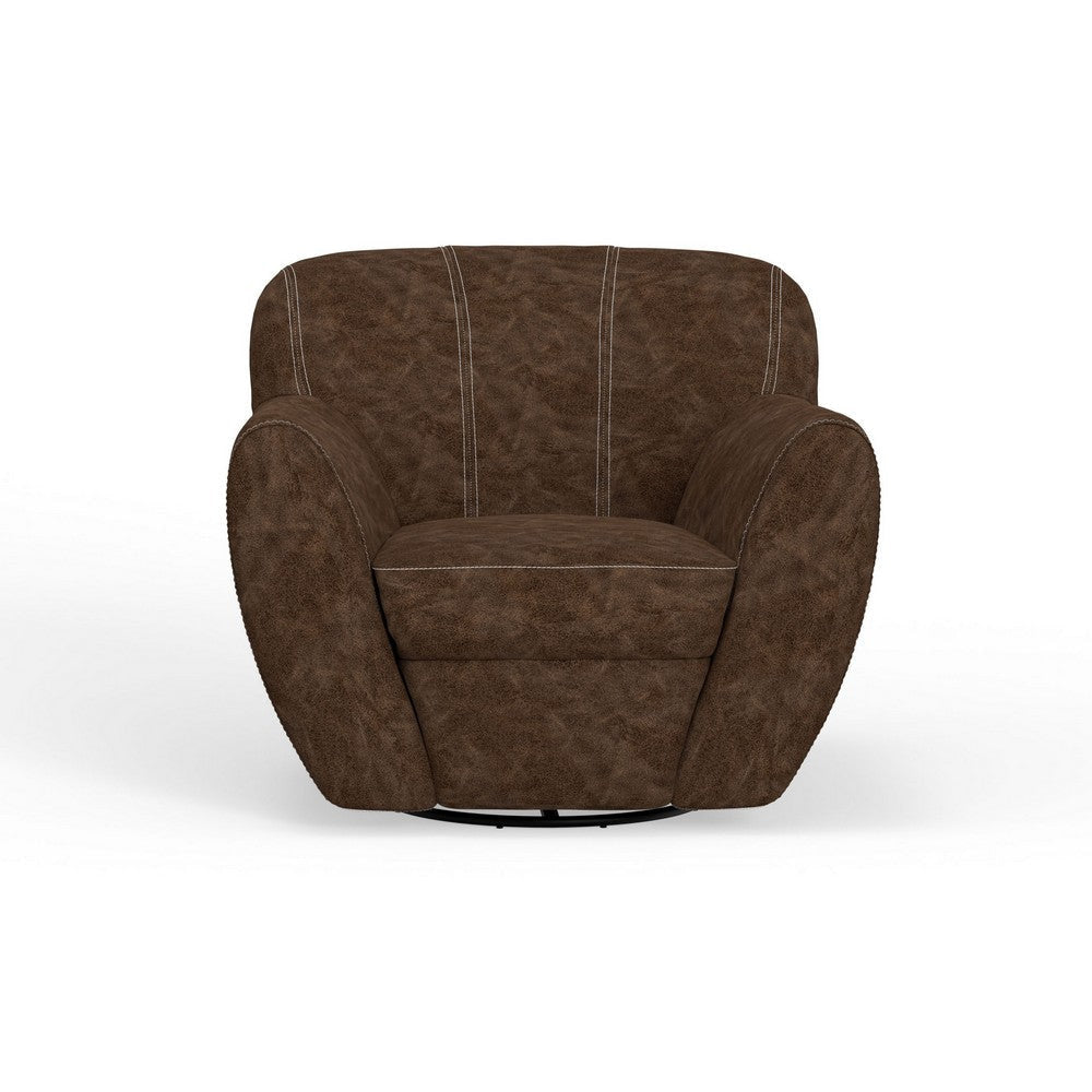 Esis Swivel Accent Armchair Plush Dark Brown Faux Leather by Casagear Home BM324121