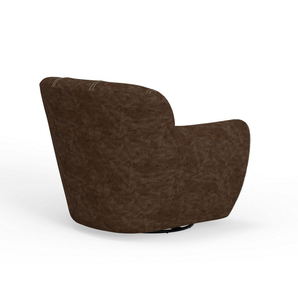 Esis Swivel Accent Armchair Plush Dark Brown Faux Leather by Casagear Home BM324121