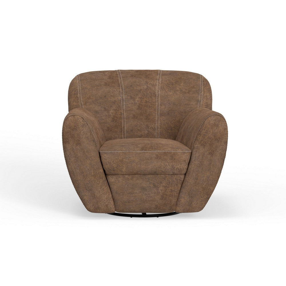 Esis Swivel Accent Armchair Plush Rich Brown Faux Leather by Casagear Home BM324122