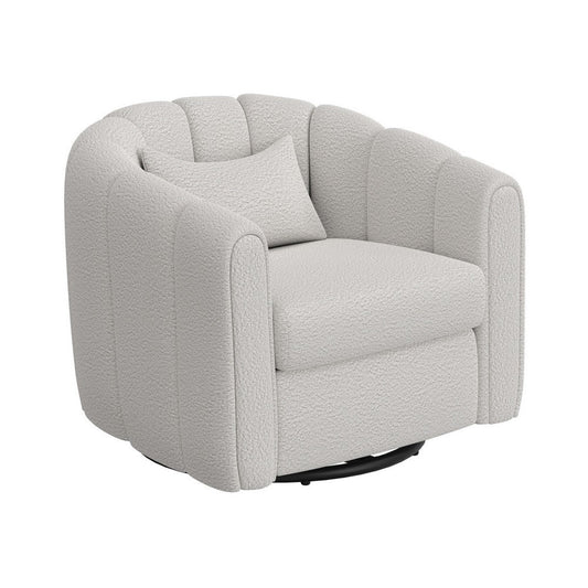 Vira Swivel Accent Armchair, Cream, Channel Tufted Back by Casagear Home