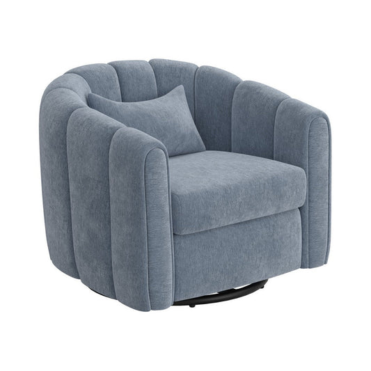 Vira Swivel Accent Armchair, Blue, Channel Tufted Back by Casagear Home