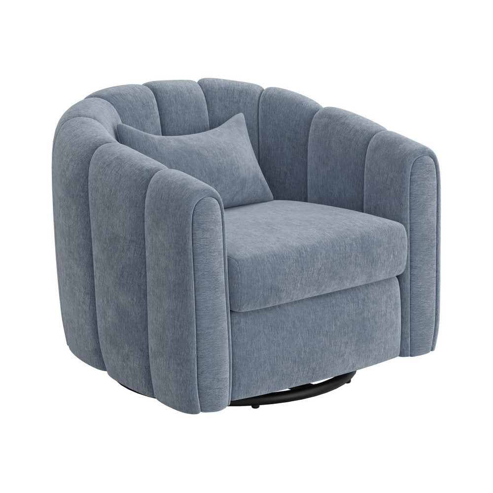Vira Swivel Accent Armchair, Blue, Channel Tufted Back by Casagear Home