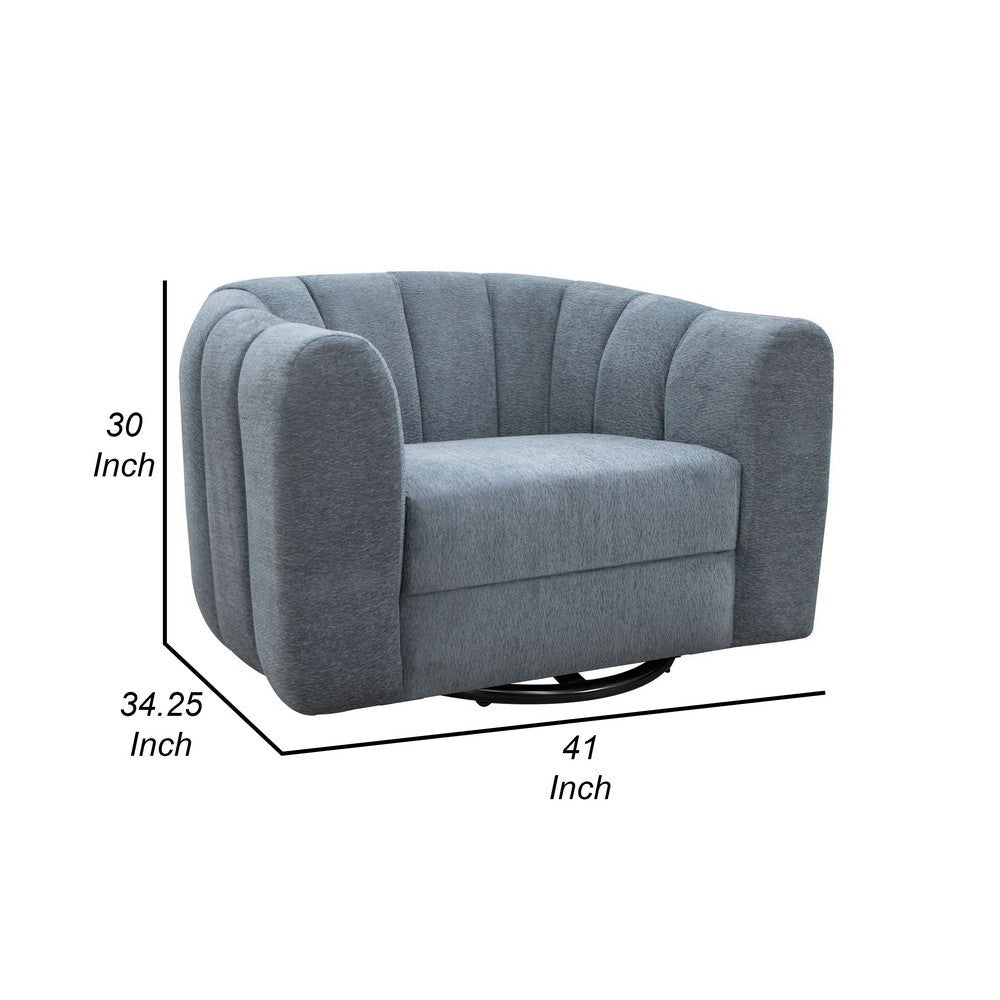 Vira Swivel Accent Armchair Blue Channel Tufted Back by Casagear Home