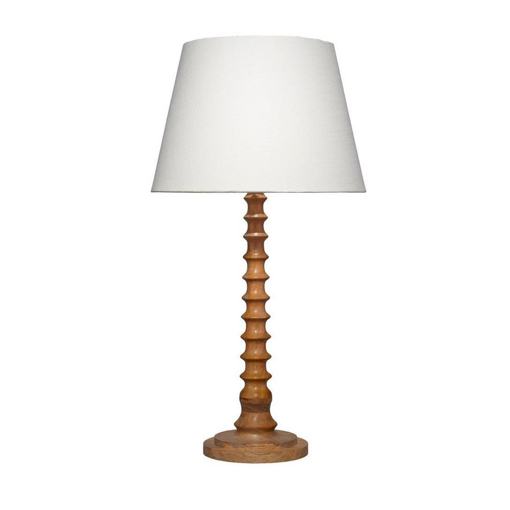 Dio 31" Table Lamp, White Slub Drum Shade, Brown Turned Base by Casagear Home