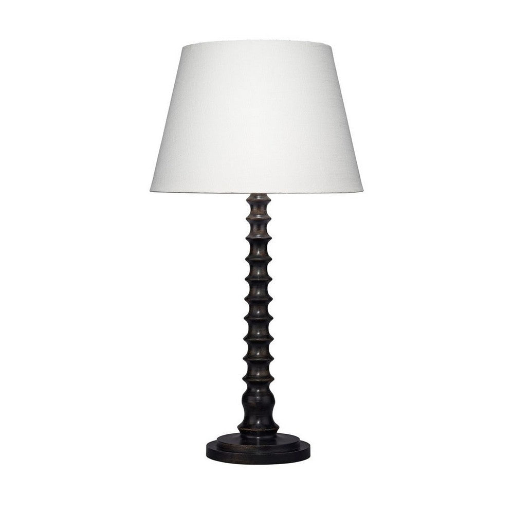 Dio 31" Table Lamp, White Slub Drum Shade, Black Turned Base by Casagear Home