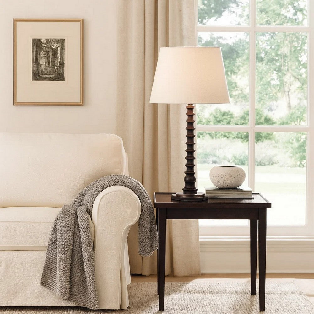 Dio 31" Table Lamp, White Slub Drum Shade, Black Turned Base by Casagear Home