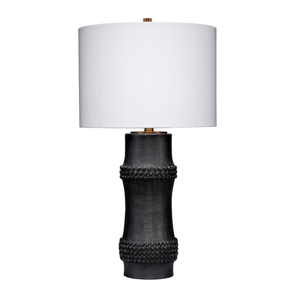 Lemy 28’’ Table Lamp White Linen Shade Dotted Black Base by Casagear Home