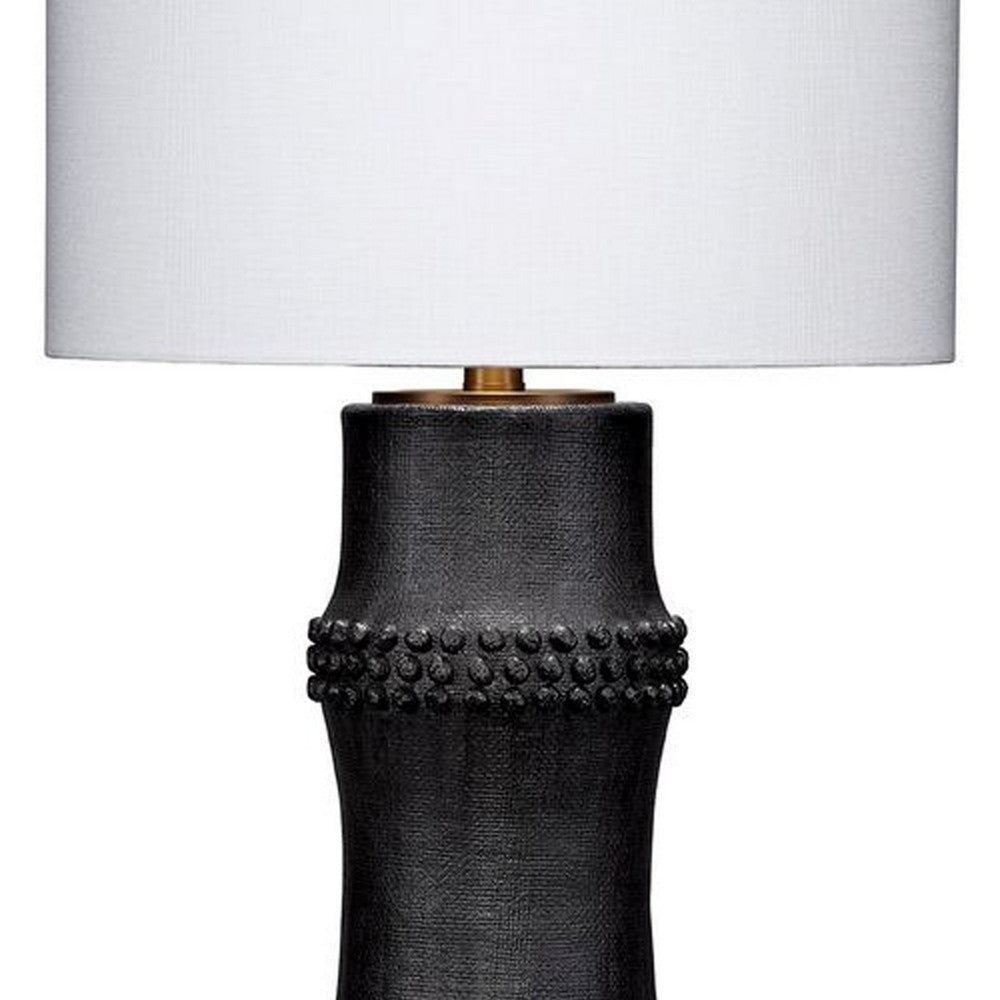 Lemy 28’’ Table Lamp White Linen Shade Dotted Black Base by Casagear Home