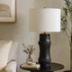 Lemy 28" Table Lamp, White Linen Shade, Dotted Black Base by Casagear Home