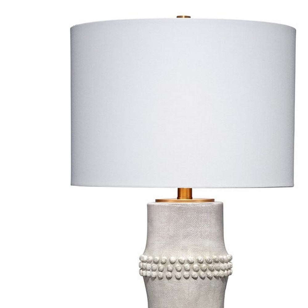 Lemy 28’’ Table Lamp Round Linen Shade Dotted White Base by Casagear Home