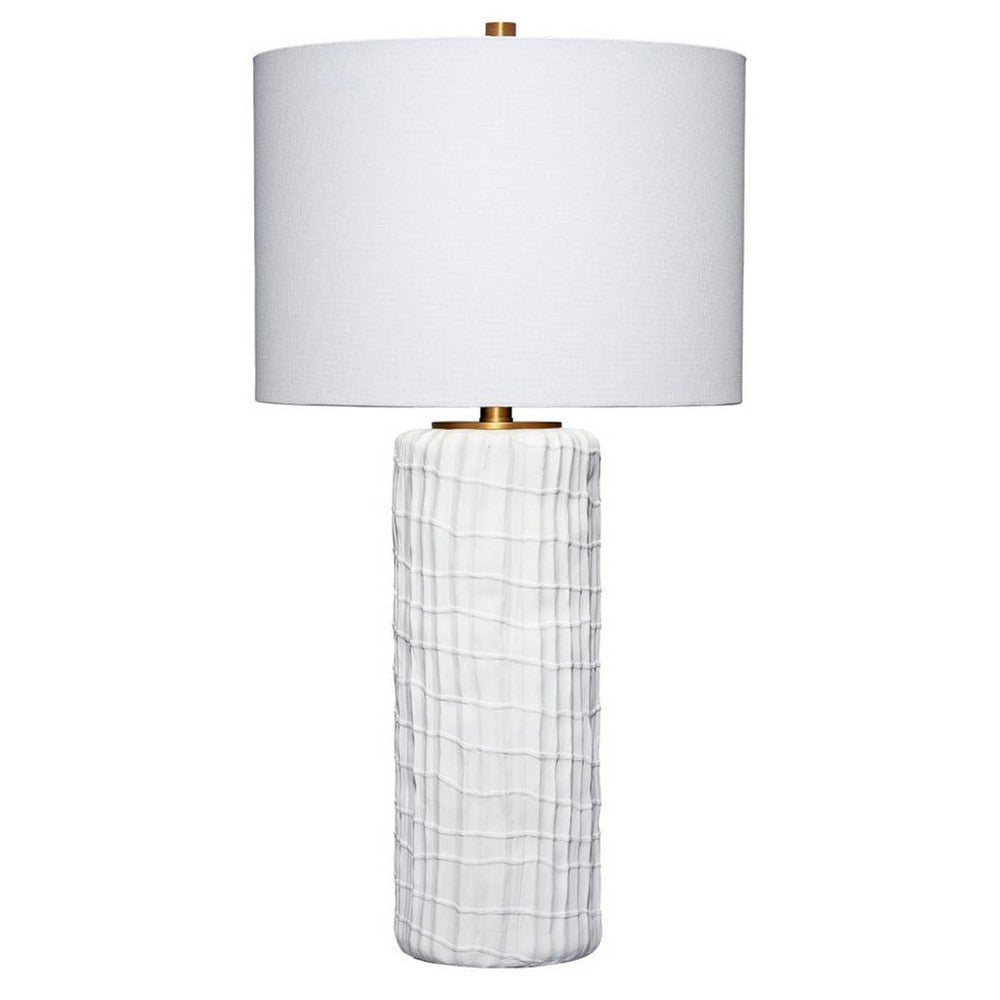 Mena 28" Table Lamp, Drum Shade, Grid Pattern White Base by Casagear Home