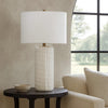 Mena 28" Table Lamp, Drum Shade, Grid Pattern White Base by Casagear Home