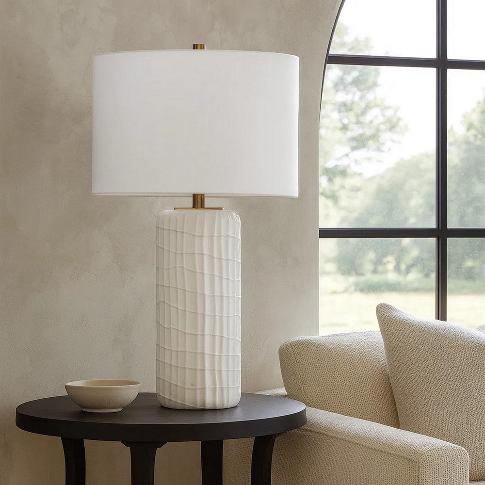 Mena 28" Table Lamp, Drum Shade, Grid Pattern White Base by Casagear Home