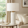 Mena 28" Table Lamp, Drum Shade, Grid Pattern White Base by Casagear Home