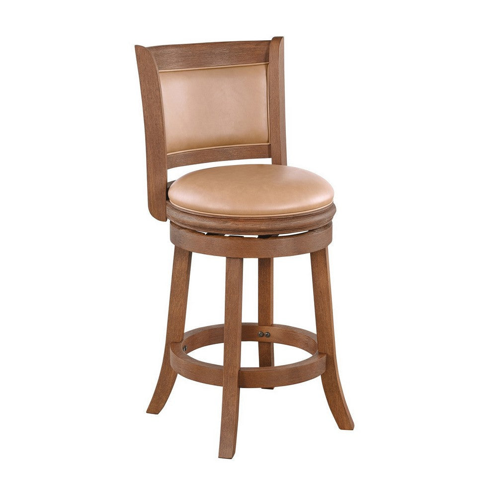 Haley Swivel Barstool Chair Brown Faux Leather Wire Brush Finish BM324179