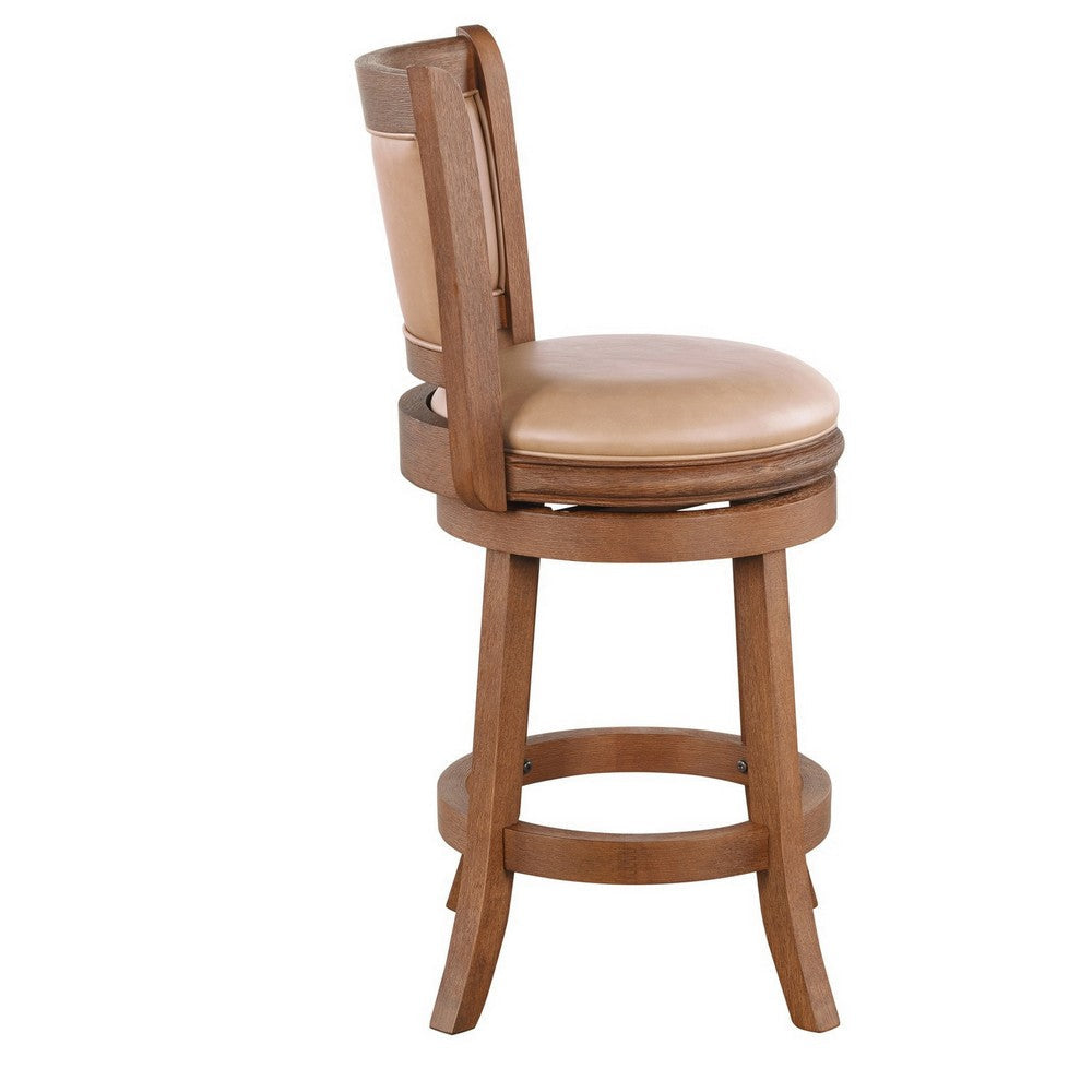 Haley Swivel Barstool Chair Brown Faux Leather Wire Brush Finish BM324179
