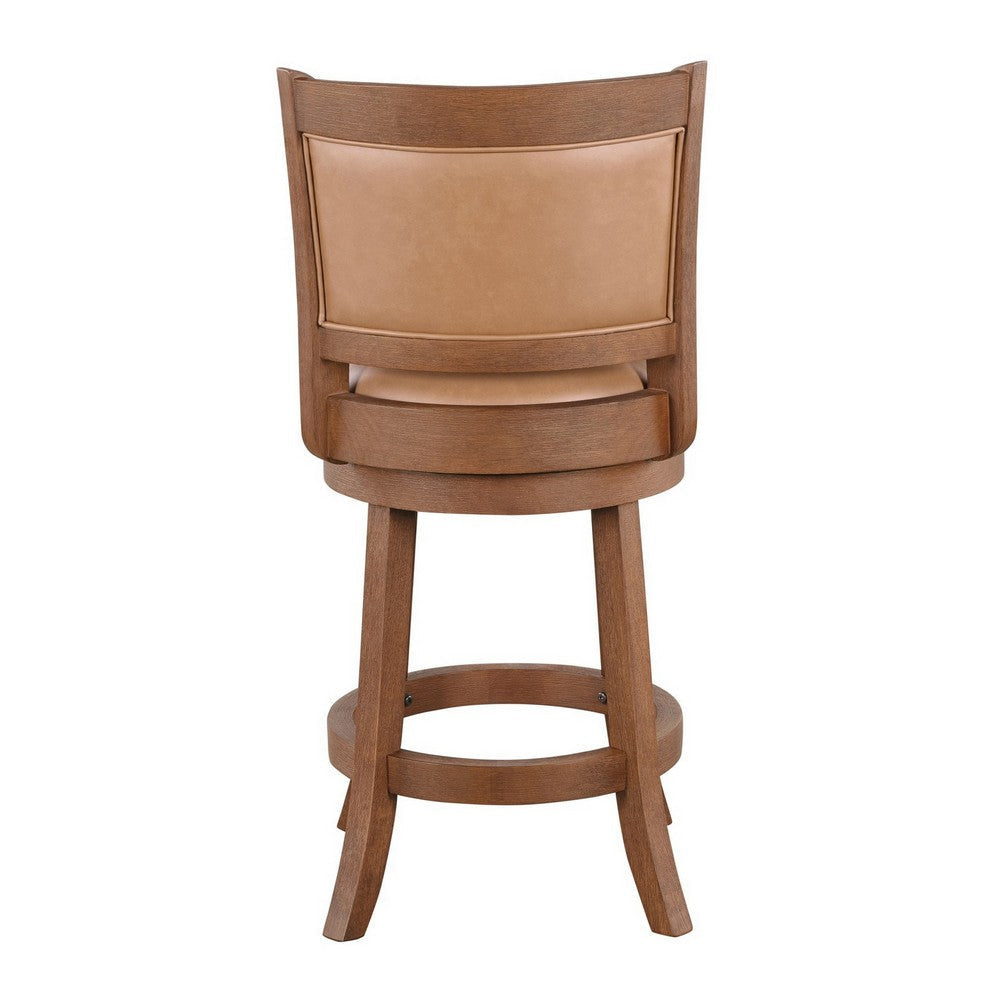Haley Swivel Barstool Chair Brown Faux Leather Wire Brush Finish BM324179