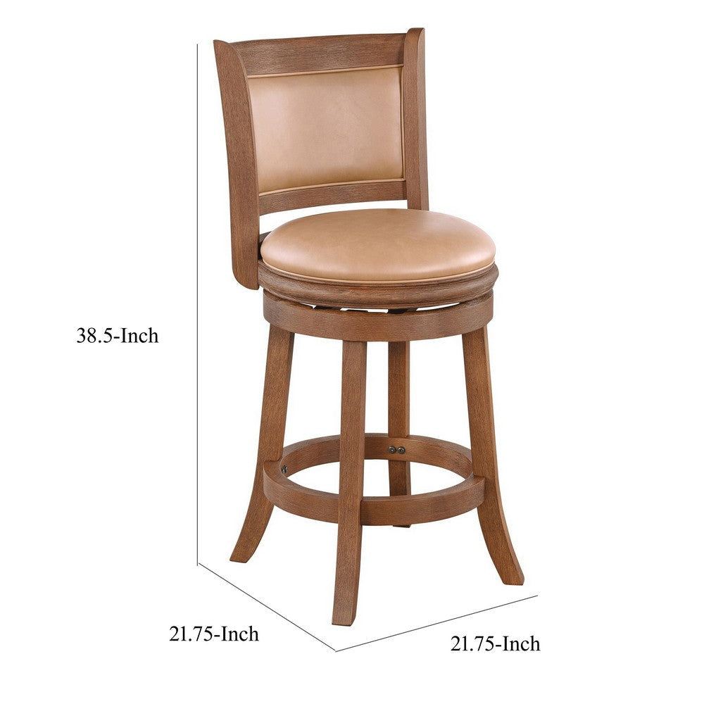 Haley Swivel Barstool Chair Brown Faux Leather Wire Brush Finish BM324179