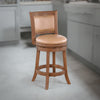 Haley Swivel Barstool Chair, Brown Faux Leather, Wire Brush Finish