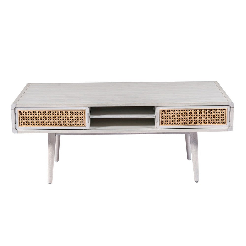 Camy Coffee Table Brown Cane Woven Doors Open Shelf White 48’’ BM324180