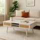 Camy Coffee Table, Brown Cane Woven Doors, Open Shelf, White 48"