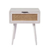Camy Side End Table 1 Natural Brown Cane Woven Drawer White 22’’ BM324181