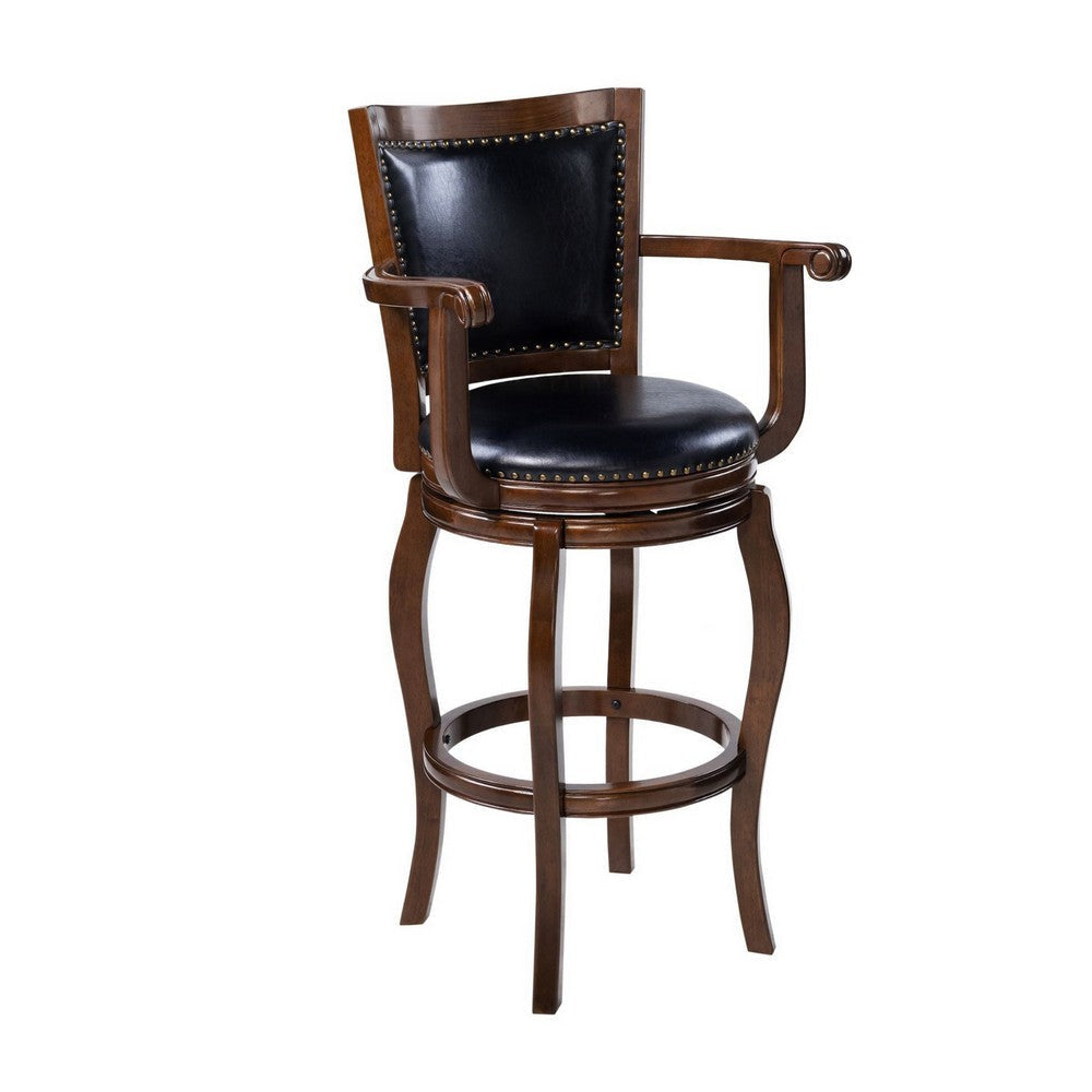 Hugo Swivel Barstool Chair Black Faux Leather 34’’ Extra Tall Seat BM324183