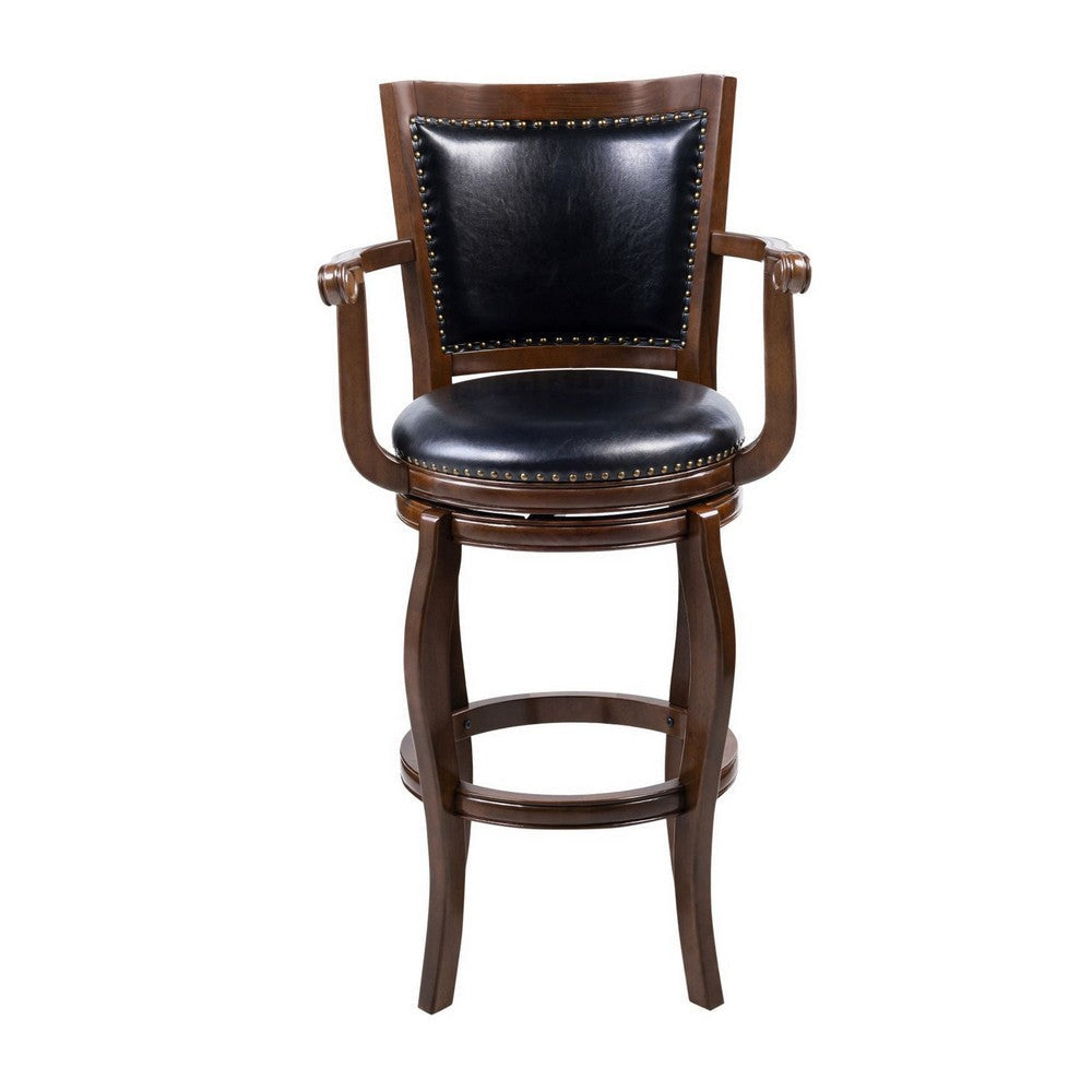 Hugo Swivel Barstool Chair Black Faux Leather 34’’ Extra Tall Seat BM324183