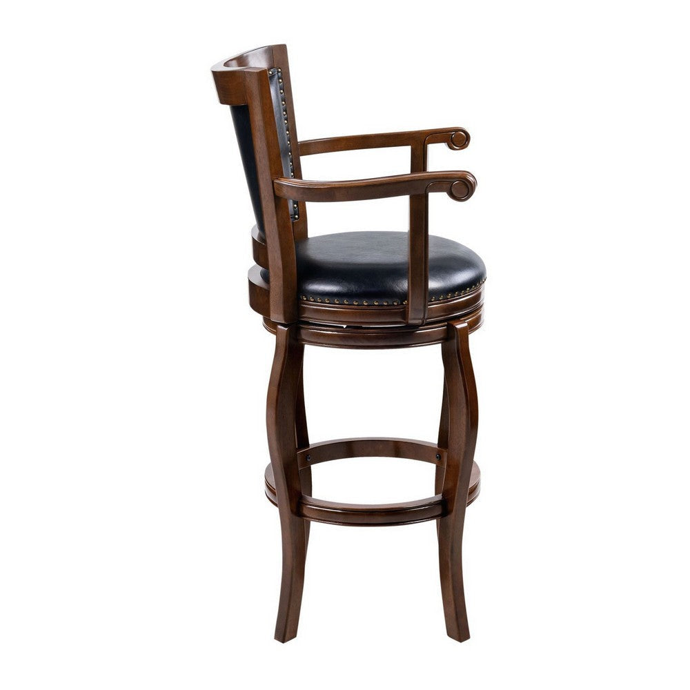 Hugo Swivel Barstool Chair Black Faux Leather 34’’ Extra Tall Seat BM324183