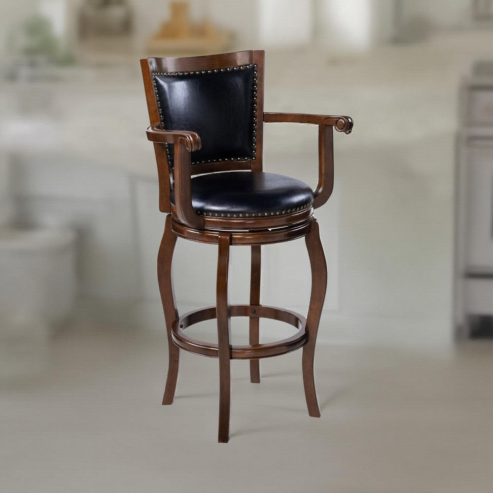 Hugo Swivel Barstool Chair, Black Faux Leather, 34" Extra Tall Seat
