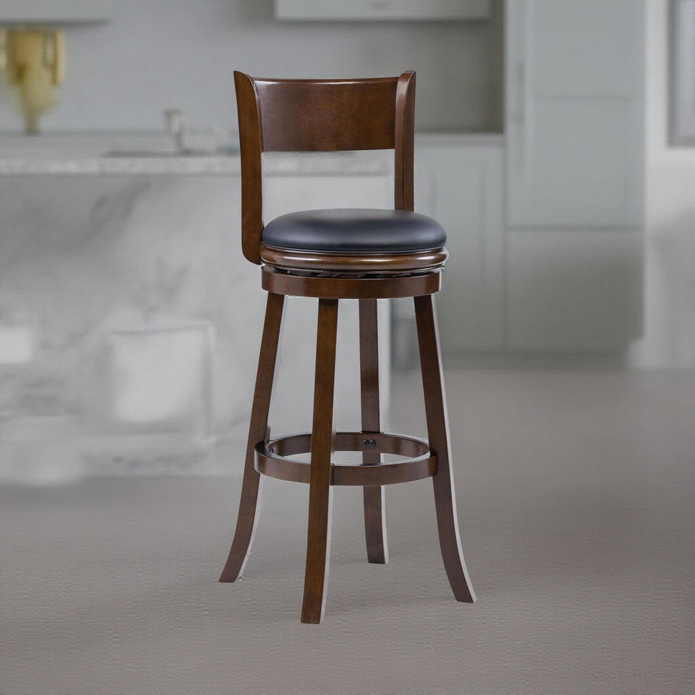 Milo Swivel Barstool Chair, Black Faux Leather, 34" Extra Tall Seat