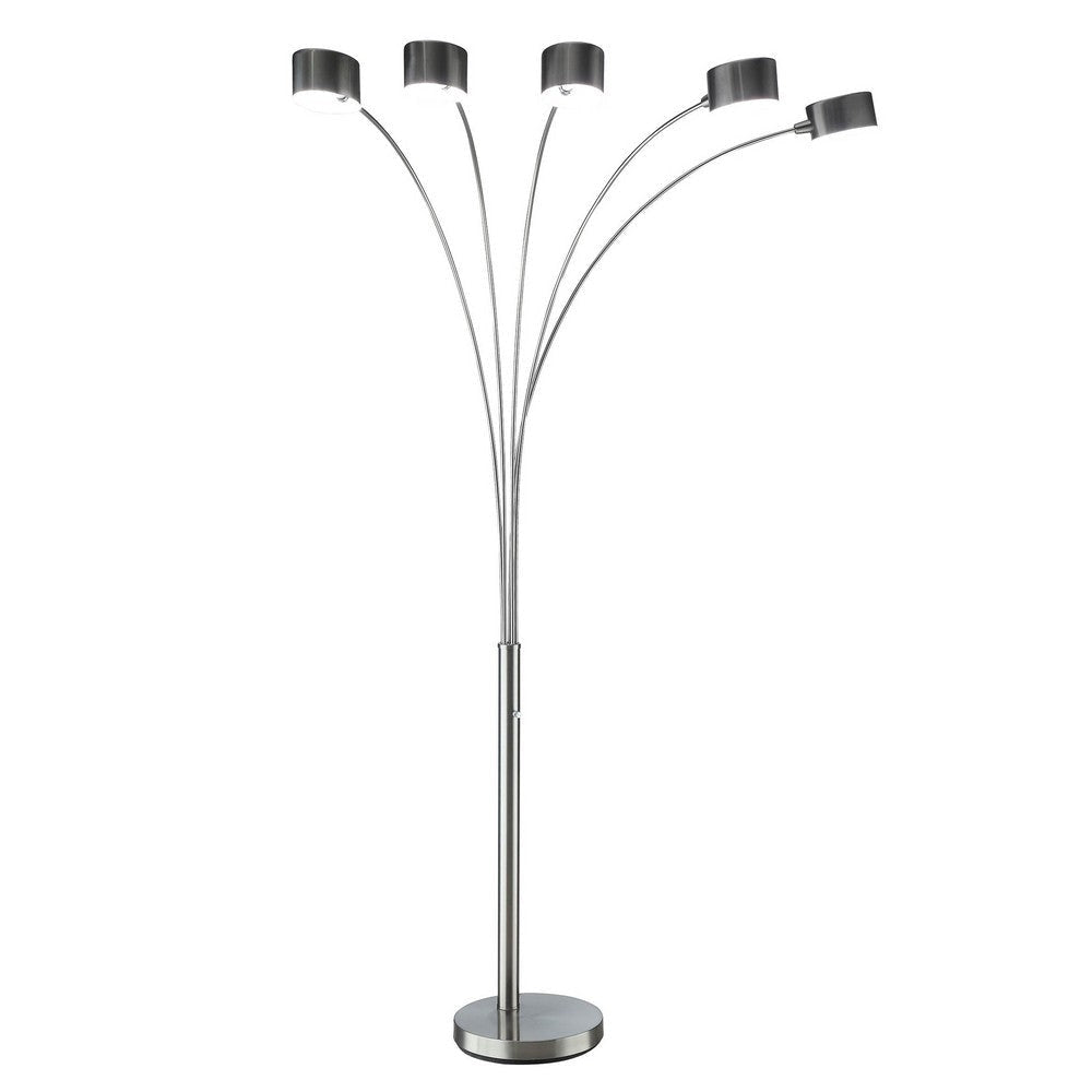 5 Arm Arched Accent Floor Lamp 84’’ Chrome Metal Sleek Stem By Casagear Home BM324185