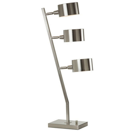 30" Table Lamp, Stackable 3 Task Light Metal Shades Nickel Silver