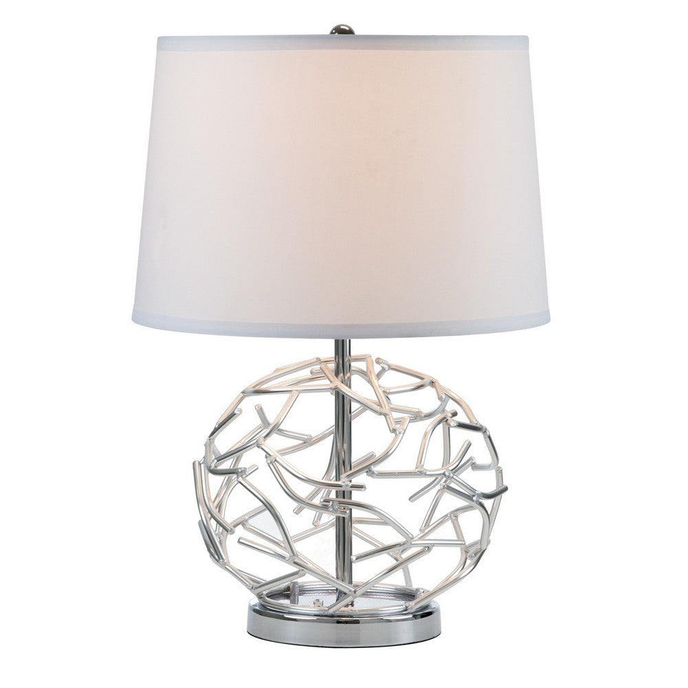 24" Table Lamp, Silver Geometric Globe Base, Empire Shade By Casagear Home