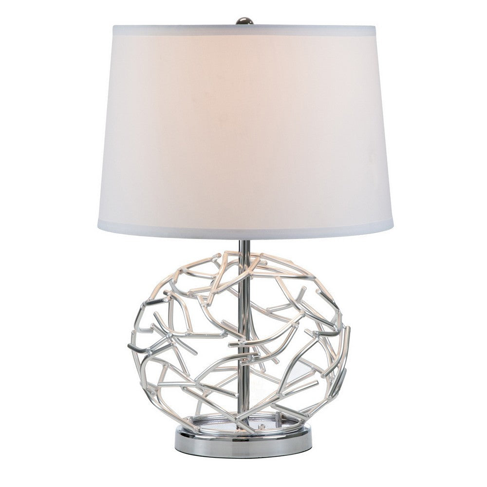24’’ Table Lamp Silver Geometric Globe Base Empire Shade By Casagear Home BM324187