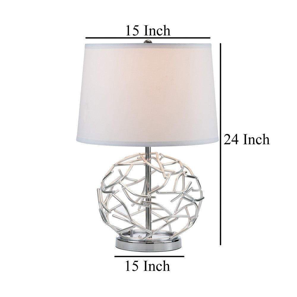 24’’ Table Lamp Silver Geometric Globe Base Empire Shade By Casagear Home BM324187