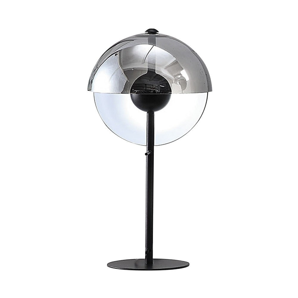 24" Table Lamp, Round Orb Glass Metal Shade, Black By Casagear Home