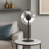 24" Table Lamp, Round Orb Glass Metal Shade, Black By Casagear Home