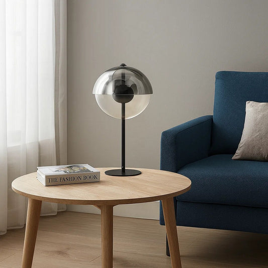 24" Table Lamp, Round Orb Glass Metal Shade, Black By Casagear Home