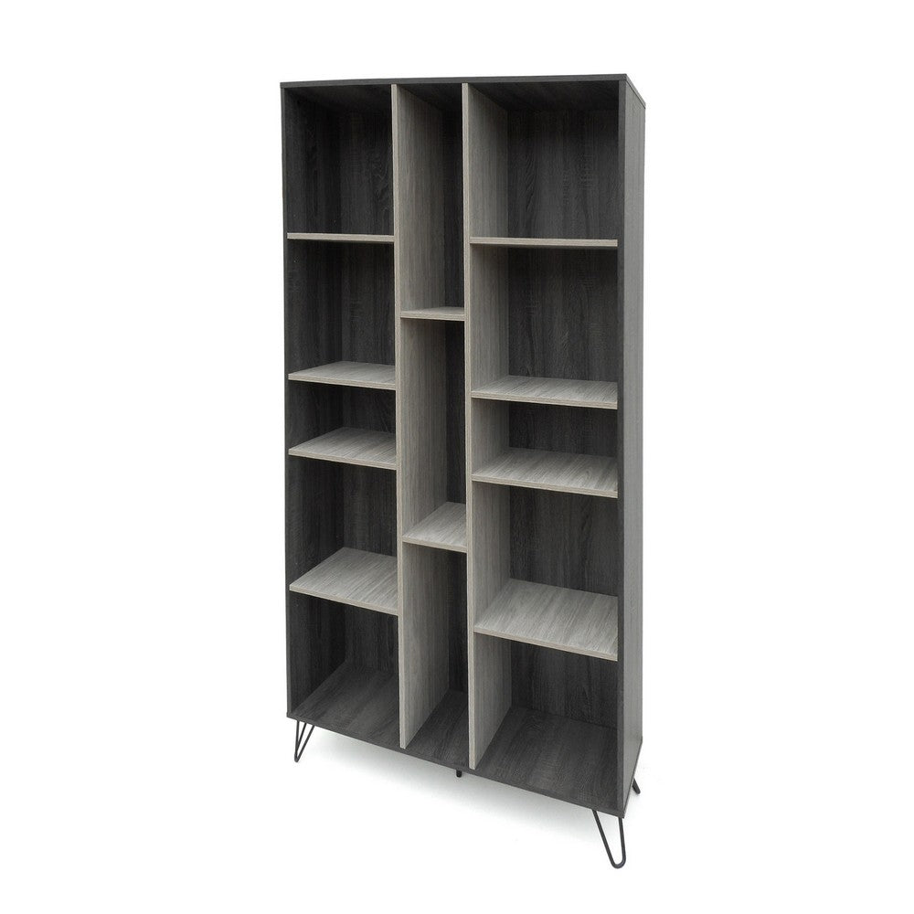 Accent Bookcase Cabinet, Cube Decor Shelves, Gray, Taupe, and Black
