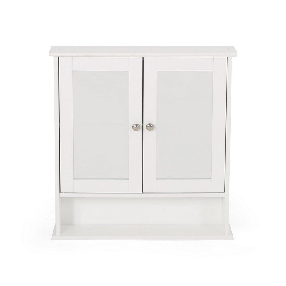 Wall Mount Bathroom Cabinet, 2 Mirror Doors, Open Shelf, White Chrome