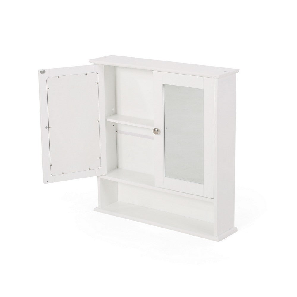 Wall Mount Bathroom Cabinet, 2 Mirror Doors, Open Shelf, White Chrome