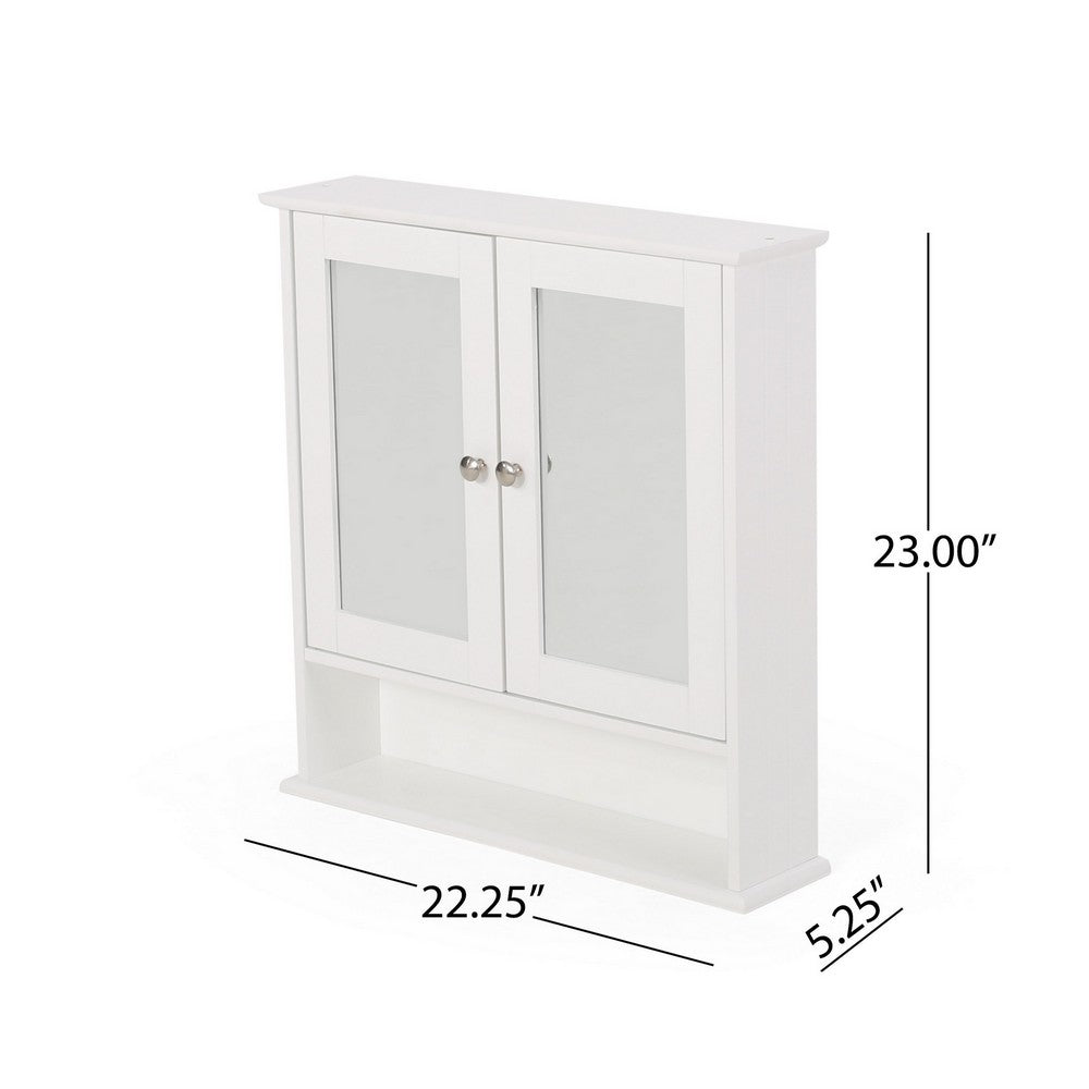 Wall Mount Bathroom Cabinet, 2 Mirror Doors, Open Shelf, White Chrome