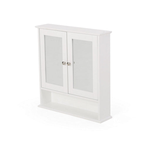 Wall Mount Bathroom Cabinet, 2 Mirror Doors, Open Shelf, White Chrome
