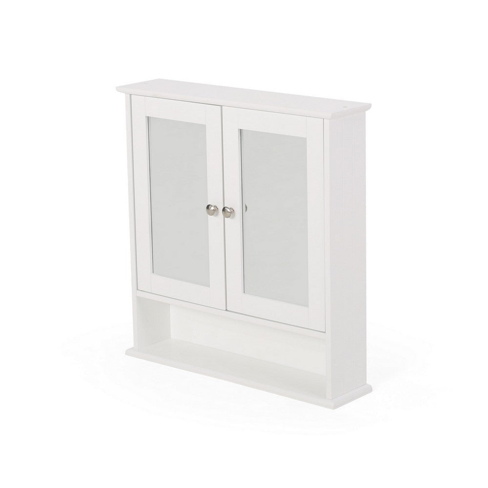 Wall Mount Bathroom Cabinet, 2 Mirror Doors, Open Shelf, White Chrome